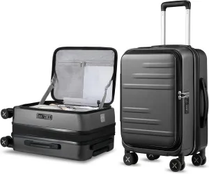 LUGGEX Carry On Luggage for Travel Front Opening, Expandable Polycarbonate Hard Shell Suitcase with Wheels for Men Women Chrismas Birthday(Charcoal Metallic, 19 Inch, 27.2L)