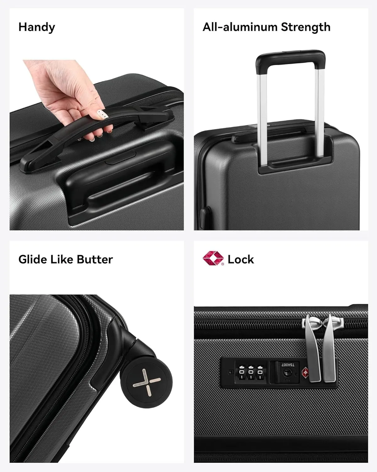 LUGGEX Carry On Luggage for Travel Front Opening, Expandable Polycarbonate Hard Shell Suitcase with Wheels for Men Women Chrismas Birthday(Charcoal Metallic, 19 Inch, 27.2L)