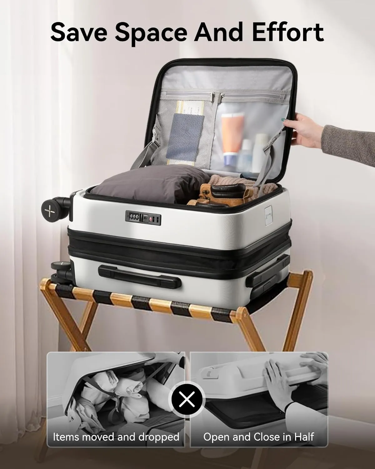 LUGGEX Carry On Luggage for Travel Front Opening, Expandable Polycarbonate Hard Shell Suitcase with Wheels for Men Women Chrismas Birthday(Charcoal Metallic, 19 Inch, 27.2L)