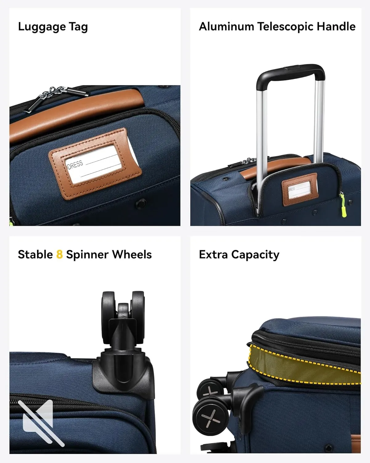 LUGGEX Carry On Luggage Suitcases with Spinner Wheels, 20 Inch Softside Expandable Rolling Suitcase for Travel, Business (Blue)