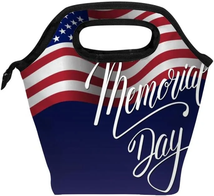 Lunch Bag Lunch Tote Lunch Box Bag with Shoulder Straps Memorial Day Multifunctional Handbag Suitable for Travel Picnic Office