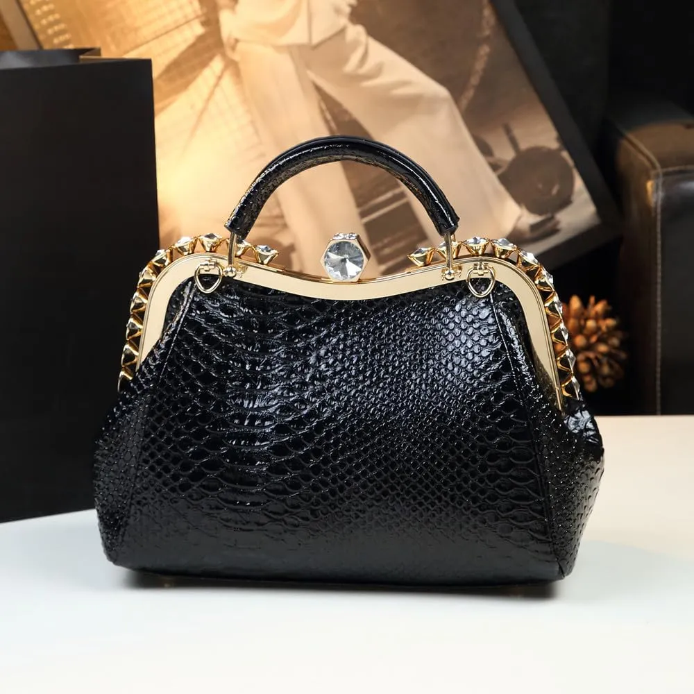 Luxury Fashion Diamonds Bag For Women Leather Top Handle Satchel Handbags Clip Rhinestone Purses Tote Shoulder Crossbody Bags