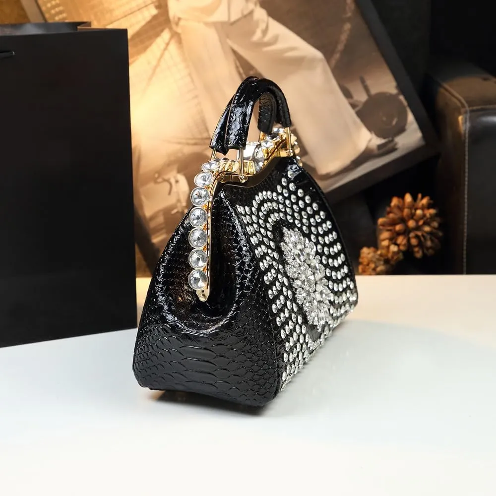 Luxury Fashion Diamonds Bag For Women Leather Top Handle Satchel Handbags Clip Rhinestone Purses Tote Shoulder Crossbody Bags