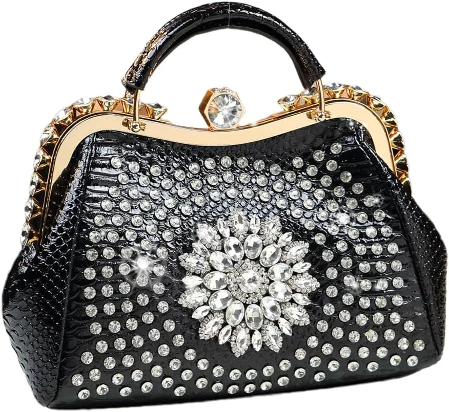 Luxury Fashion Diamonds Bag For Women Leather Top Handle Satchel Handbags Clip Rhinestone Purses Tote Shoulder Crossbody Bags