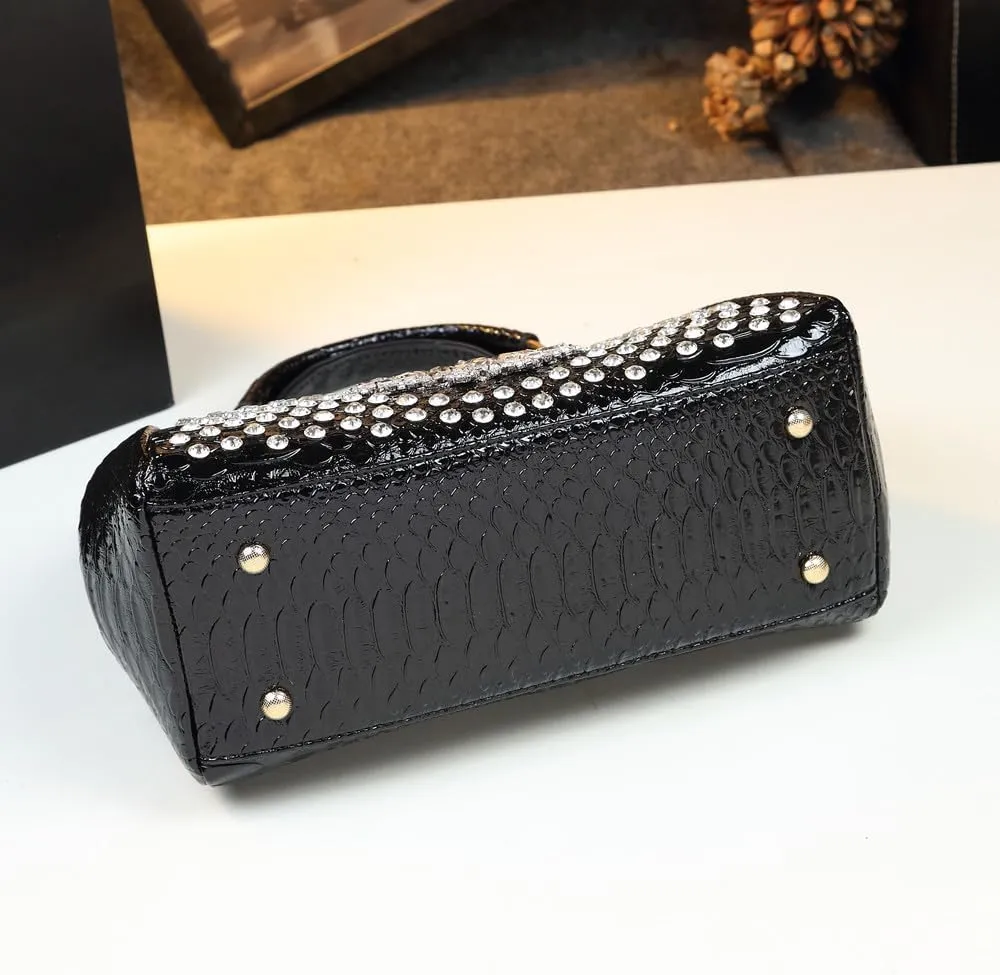 Luxury Fashion Diamonds Bag For Women Leather Top Handle Satchel Handbags Clip Rhinestone Purses Tote Shoulder Crossbody Bags