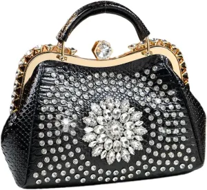 Luxury Fashion Diamonds Bag For Women Leather Top Handle Satchel Handbags Clip Rhinestone Purses Tote Shoulder Crossbody Bags