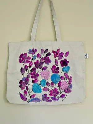 Magenta & Mauve Blooms - Hand Painted, Canvas Tote Bag