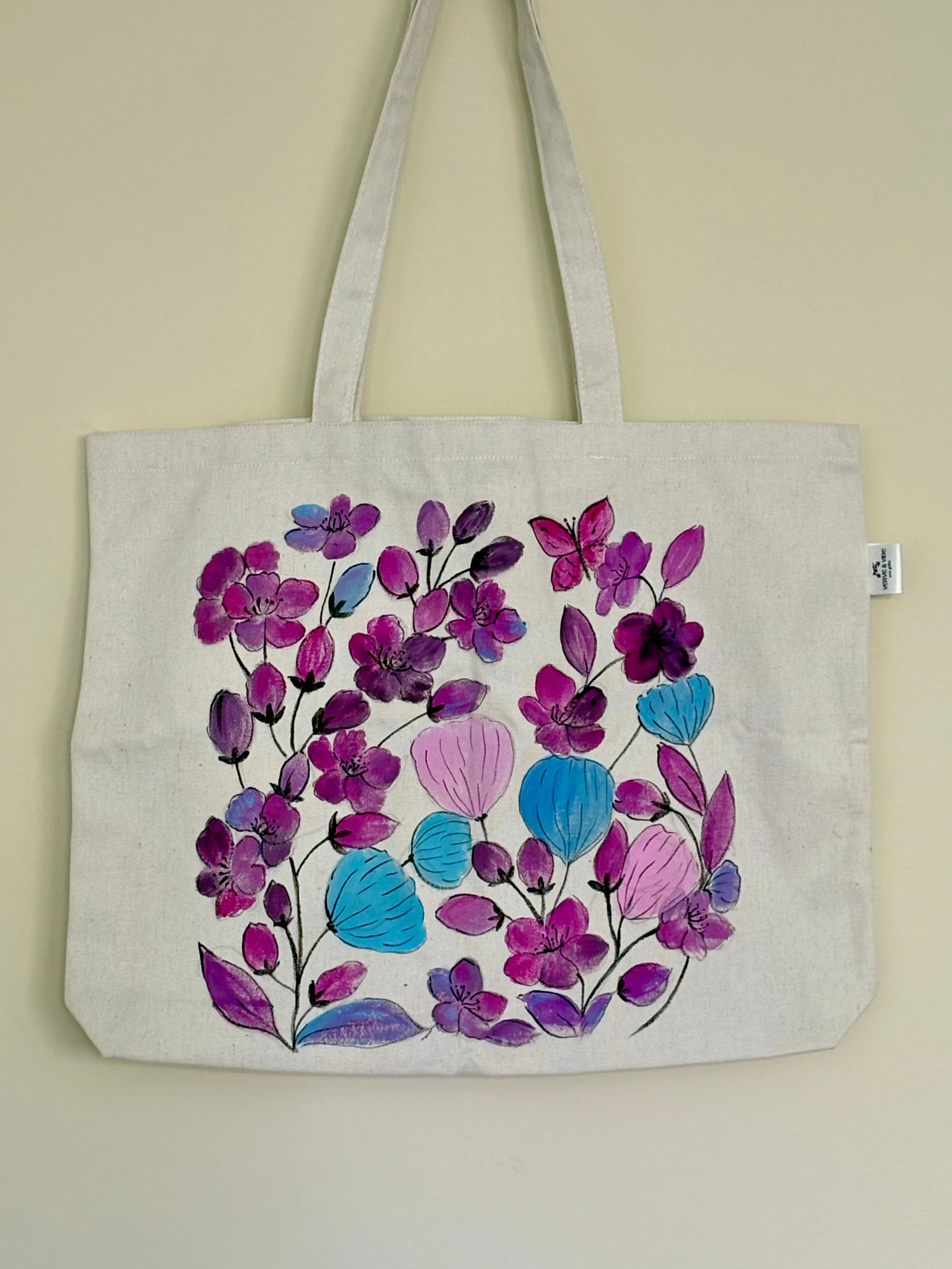 Magenta & Mauve Blooms - Hand Painted, Canvas Tote Bag