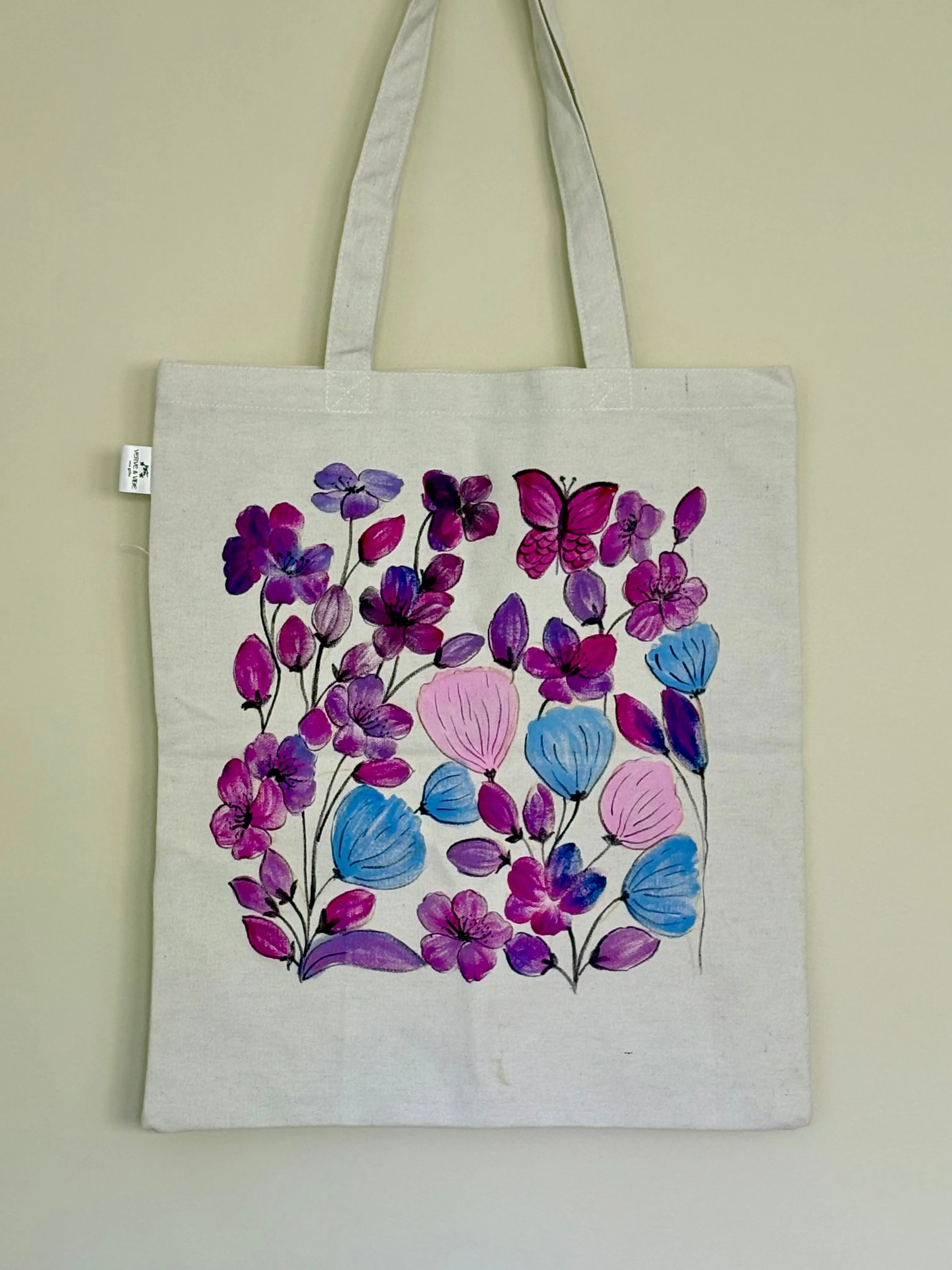Magenta & Mauve Blooms - Hand Painted, Canvas Tote Bag