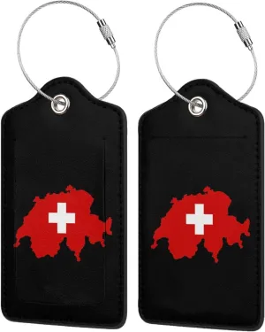 Map of Switzerland with Flag Luggage Tags for Travel, Stainless Steel & Leather, Personalized Engraved, Durable Bag Tags 1