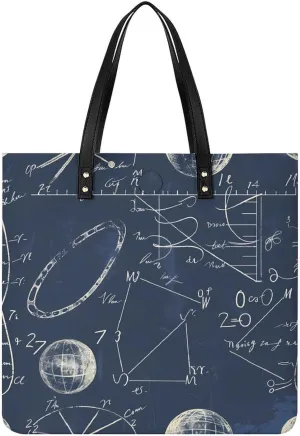 Math Formula Tote Bag for Women PU Leather Purses Handbags Shoulder Bag for Top Handle