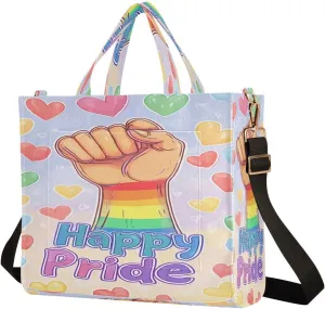MCHIVER Pride Fist Heart Blue Tote Bag for Women with Inner Zipper Pockets Corduroy Crossbody Shoulder Purse Utility Totes for Work Trip Office 13.7 * 4.9 * 12.2IN