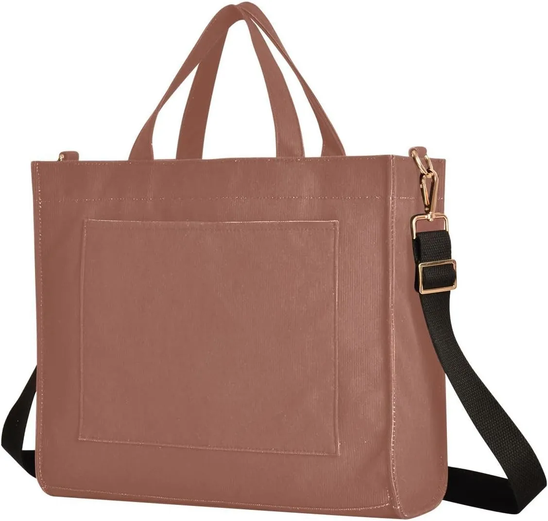 MCHIVER Tote Bag for Women with Inner Zipper Pockets Corduroy Crossbody Totes for Work Travel Office 13.7 * 4.9 * 12.2 IN