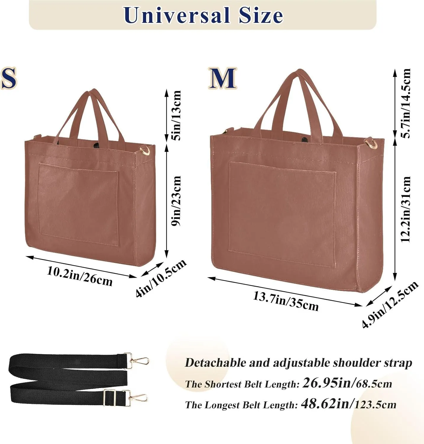 MCHIVER Tote Bag for Women with Inner Zipper Pockets Corduroy Crossbody Totes for Work Travel Office 13.7 * 4.9 * 12.2 IN