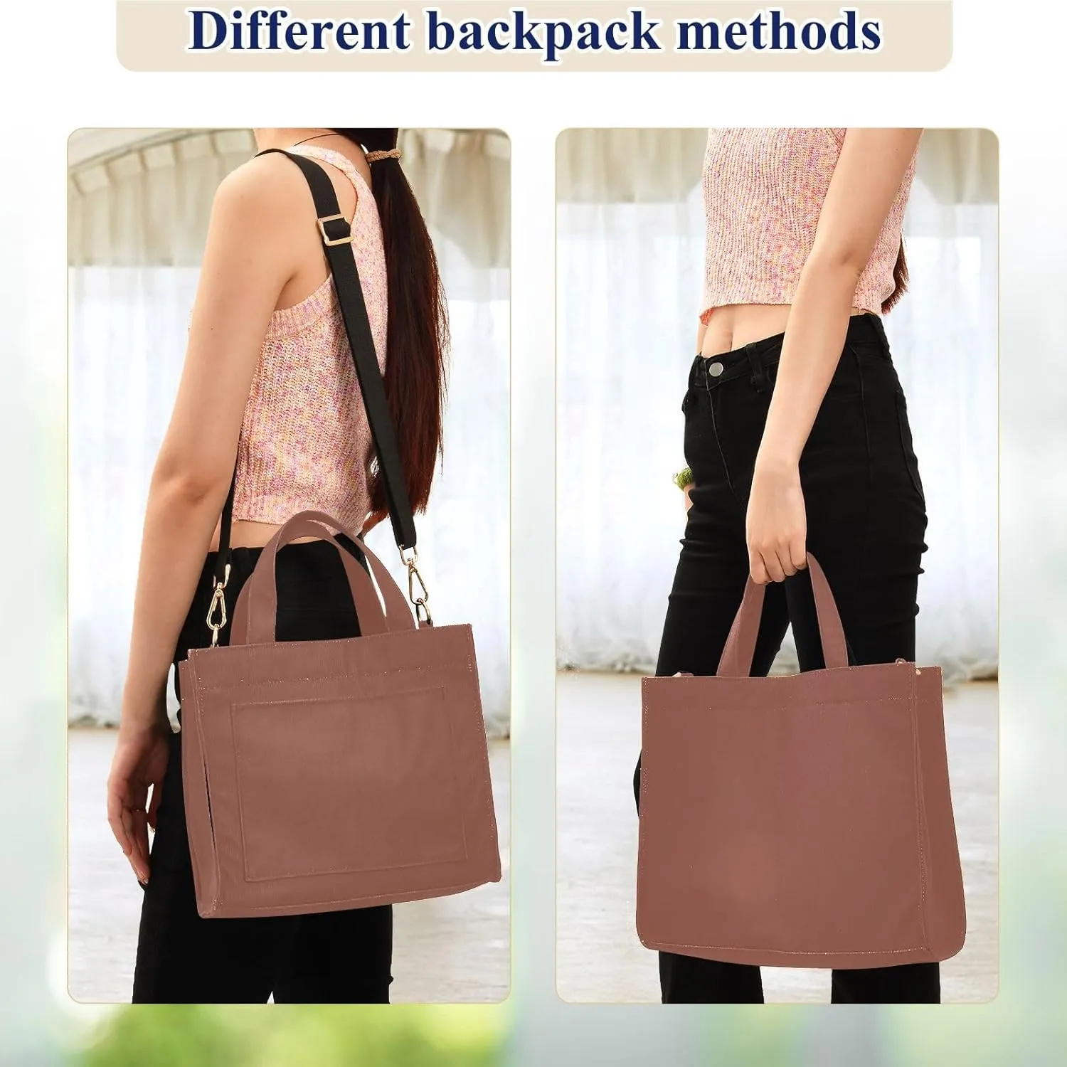 MCHIVER Tote Bag for Women with Inner Zipper Pockets Corduroy Crossbody Totes for Work Travel Office 13.7 * 4.9 * 12.2 IN