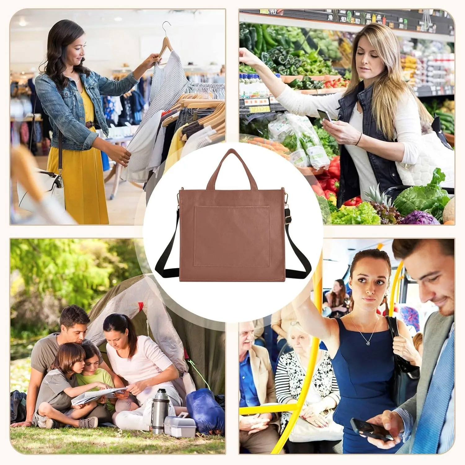 MCHIVER Tote Bag for Women with Inner Zipper Pockets Corduroy Crossbody Totes for Work Travel Office 13.7 * 4.9 * 12.2 IN