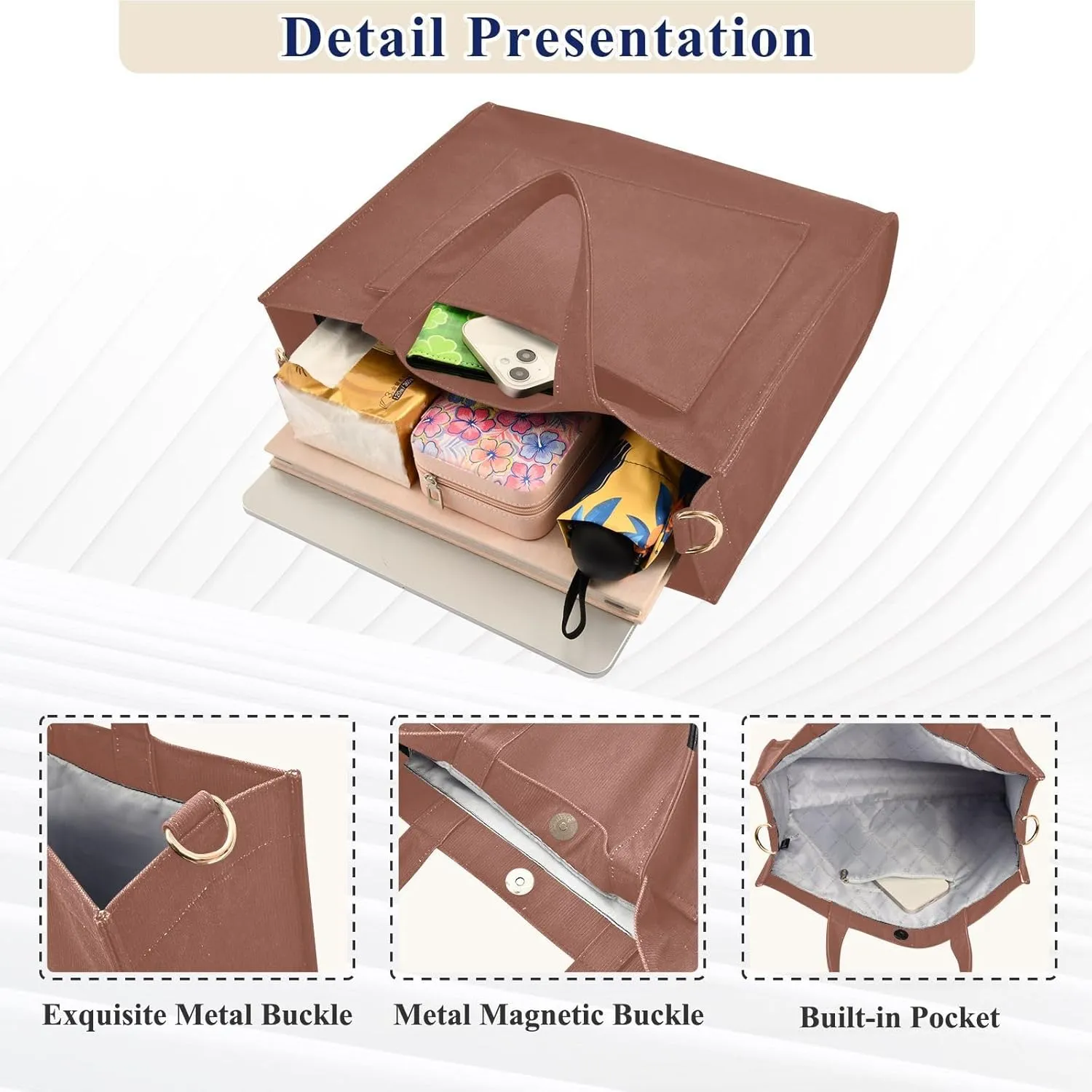 MCHIVER Tote Bag for Women with Inner Zipper Pockets Corduroy Crossbody Totes for Work Travel Office 13.7 * 4.9 * 12.2 IN