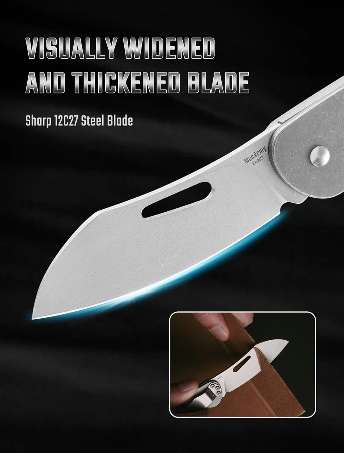MecArmy EK3R Folding Pocket Knife, Handmade Swedish SANDVIK 12C27 Steel Blade, Small EDC Knife with Stainless Steel Handle Pocket Clip for Men Women, Sharp Camping Hiking Knife (Stonewashed)