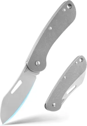 MecArmy EK3R Folding Pocket Knife, Handmade Swedish SANDVIK 12C27 Steel Blade, Small EDC Knife with Stainless Steel Handle Pocket Clip for Men Women, Sharp Camping Hiking Knife (Stonewashed)