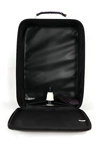 Medium Wig Travel Box with Top Handle, Shoulder Strap & Double Zipper, Carrying Case with Removable Head-Holding Base - Black & Purple