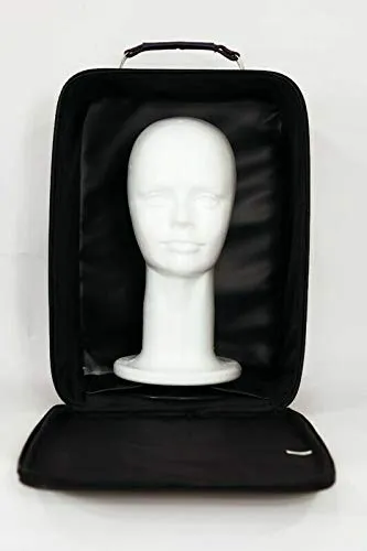 Medium Wig Travel Box with Top Handle, Shoulder Strap & Double Zipper, Carrying Case with Removable Head-Holding Base - Black & Purple