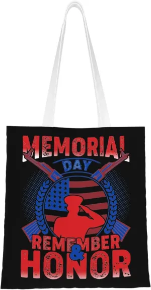 Memorial Day Tote Bag for Women Canvas Shopping Bags Reusable Large Capacity Casual Shoulder Handbags Grocery Bags DIY Gift Bags