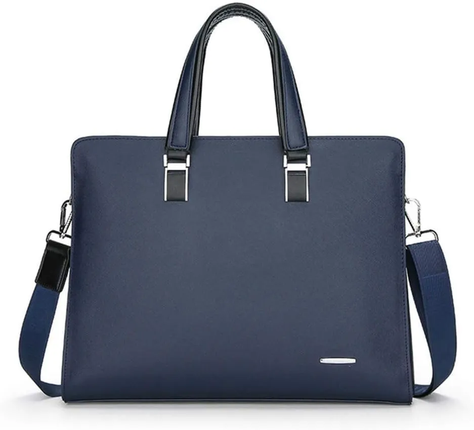 Men's Briefcase Real Calfskin Leather Laptop Bags Messenger Bags Multi-Pocket Business Work Shoulder Bag