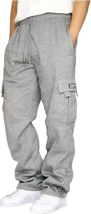 Men's Cargo Sweatpants Open Bottom Fleece Hiking Jogger Cargo Sweatpants for Men with Pockets