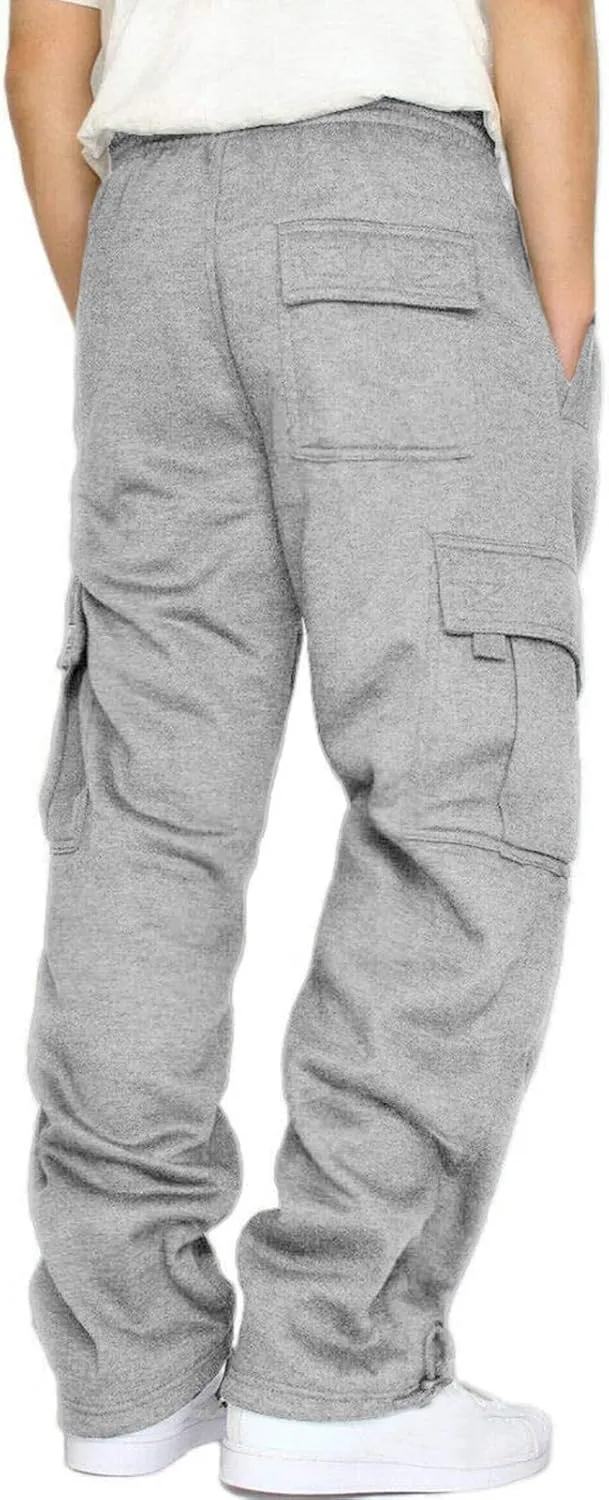 Men's Cargo Sweatpants Open Bottom Fleece Hiking Jogger Cargo Sweatpants for Men with Pockets