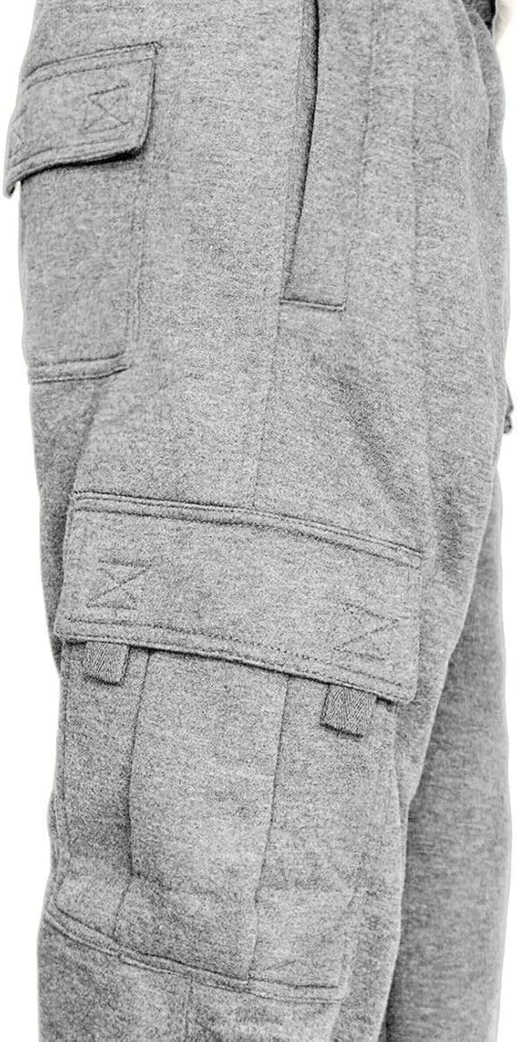 Men's Cargo Sweatpants Open Bottom Fleece Hiking Jogger Cargo Sweatpants for Men with Pockets