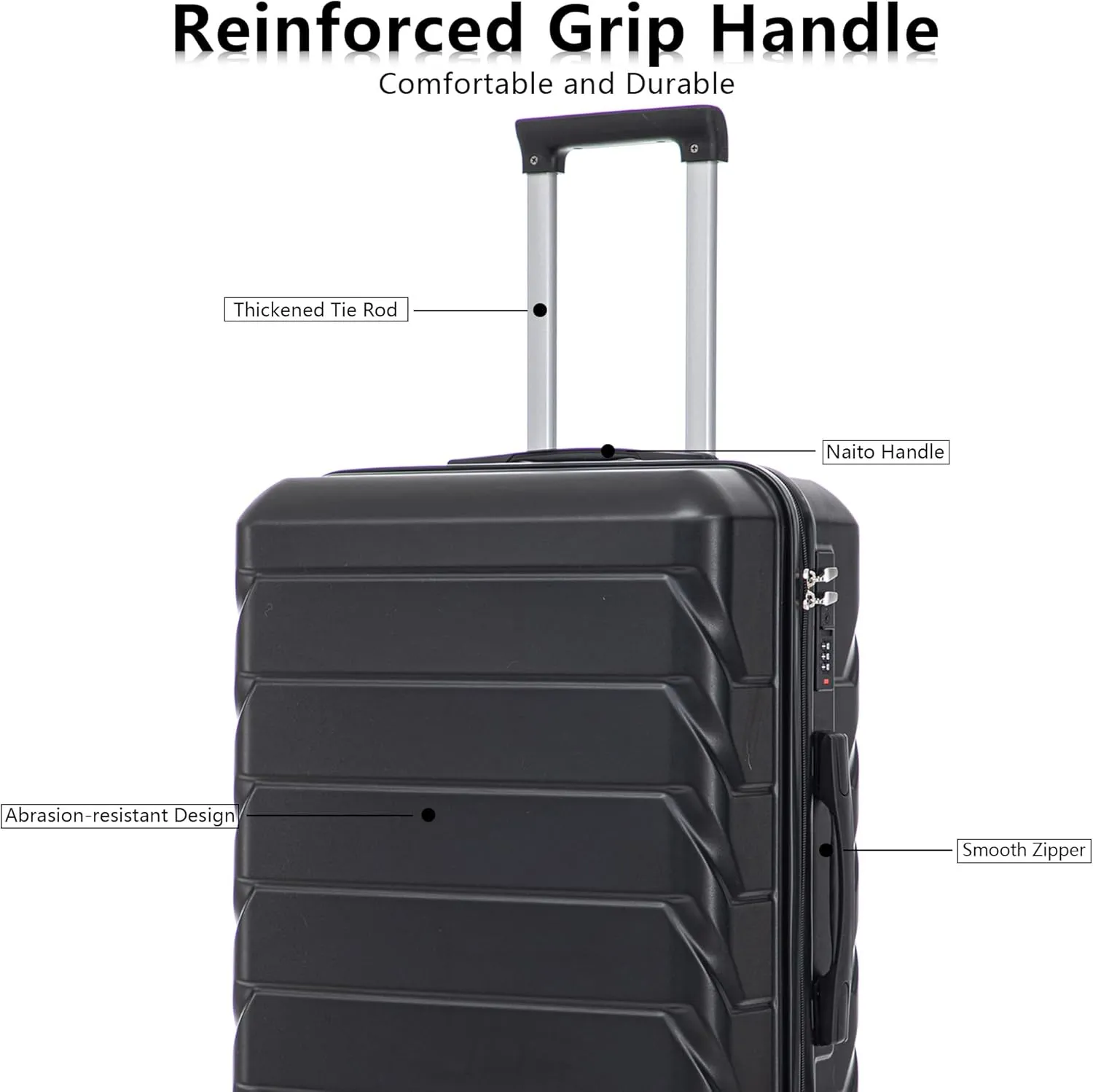 Merax 3 Luggage Sets, ABS Durable Lightweight Suitcase Spinner Wheels with Combination Lock, Black Horizontal Stripe, 20/24/28 Inch