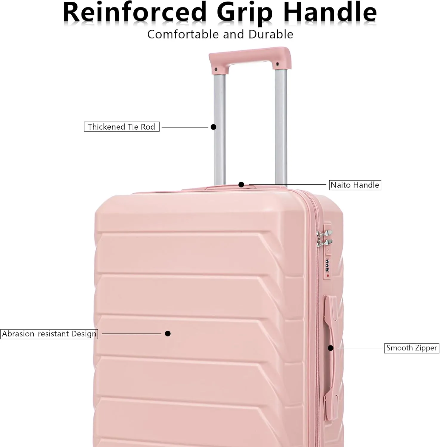 Merax 3 Luggage Sets, ABS Hardshell Suitcase Durable Lightweight with Combination Lock, Pink Horizontal Stripe, 20/24/28 Inch