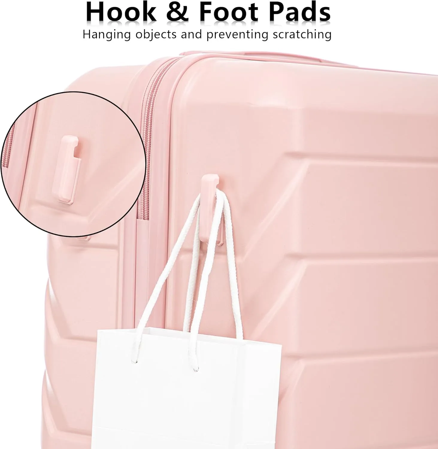 Merax 3 Luggage Sets, ABS Hardshell Suitcase Durable Lightweight with Combination Lock, Pink Horizontal Stripe, 20/24/28 Inch