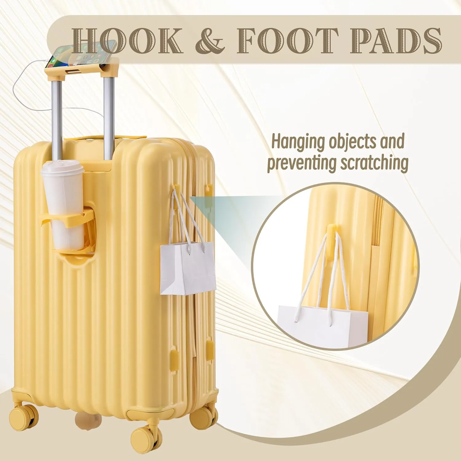 Merax 3 Luggage Sets, ABS Hardshell Suitcases Spinner Wheel with Combination Lock, Vertical Stripes Yellow, 20/24/28 Inch