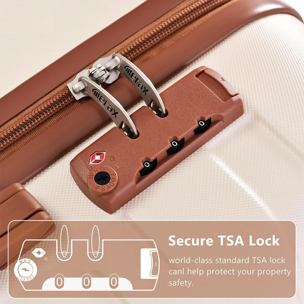 Merax 3 Luggage Sets, Durable Lightweight Hardshell Spinner Wheels with Combination Lock, Ivory Horizontal Stripe, 20/24/28 Inch