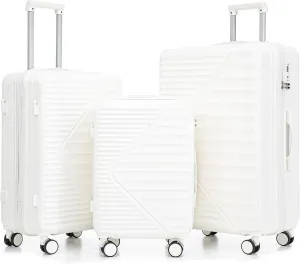 Merax 3 Luggage Sets, Durable Lightweight Hardshell Suitcase Spinner Wheels, White Horizontal Stripe, 20/24/28 Inch