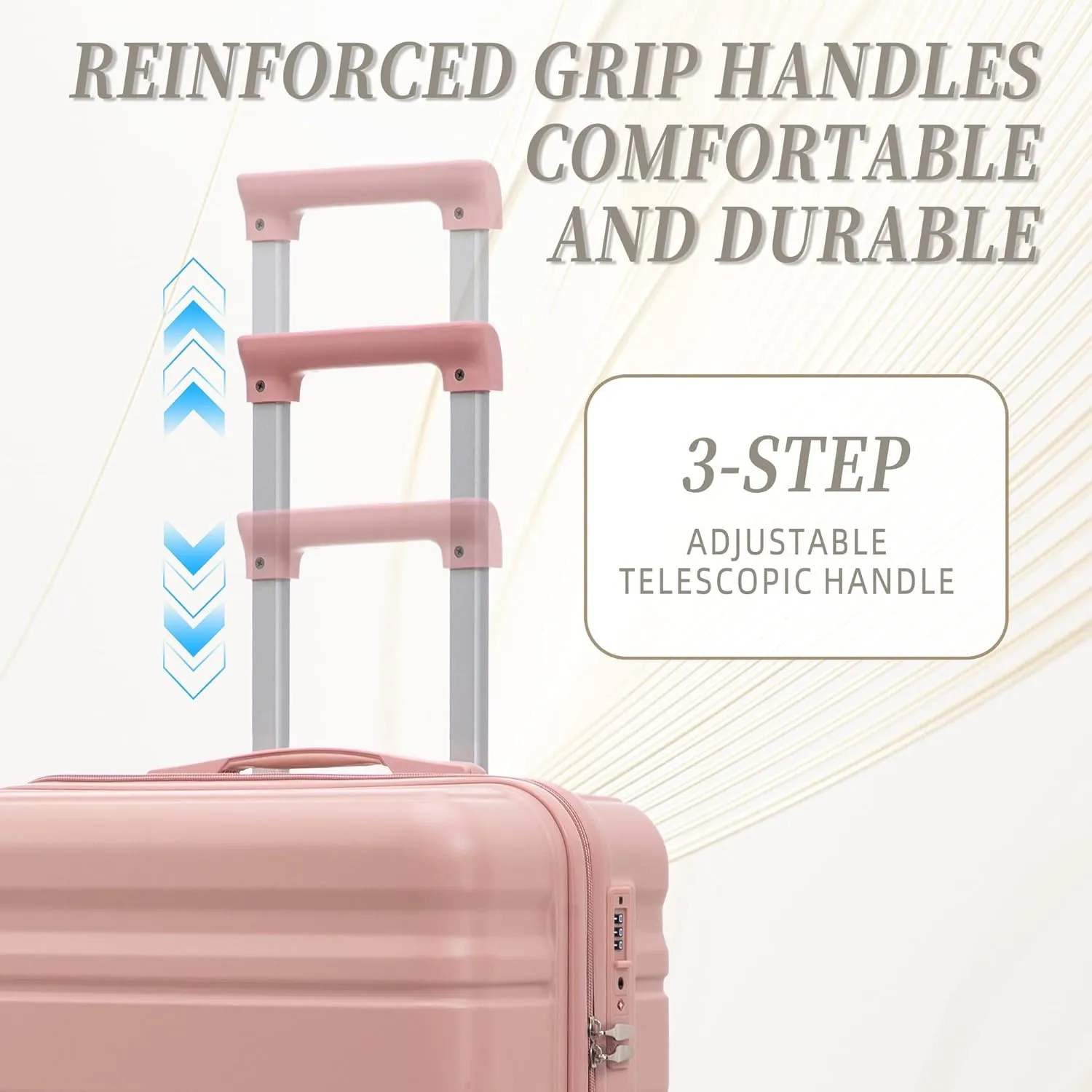 Merax 3-Piece ABS Hardshell Luggage Set – Lightweight, Tough & Scratch-Resistant, Pink Horizontal Stripe, 20/24/28 Inch
