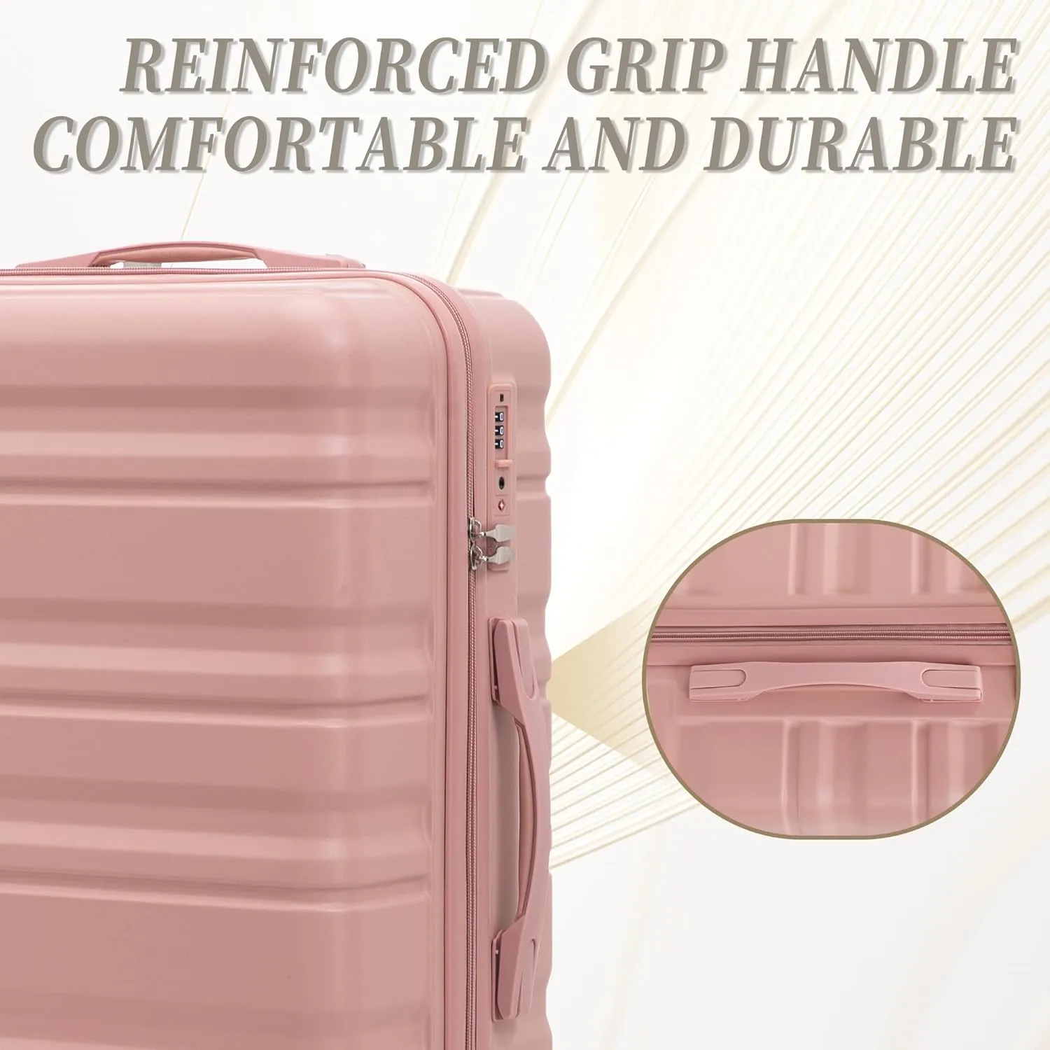 Merax 3-Piece ABS Hardshell Luggage Set – Lightweight, Tough & Scratch-Resistant, Pink Horizontal Stripe, 20/24/28 Inch