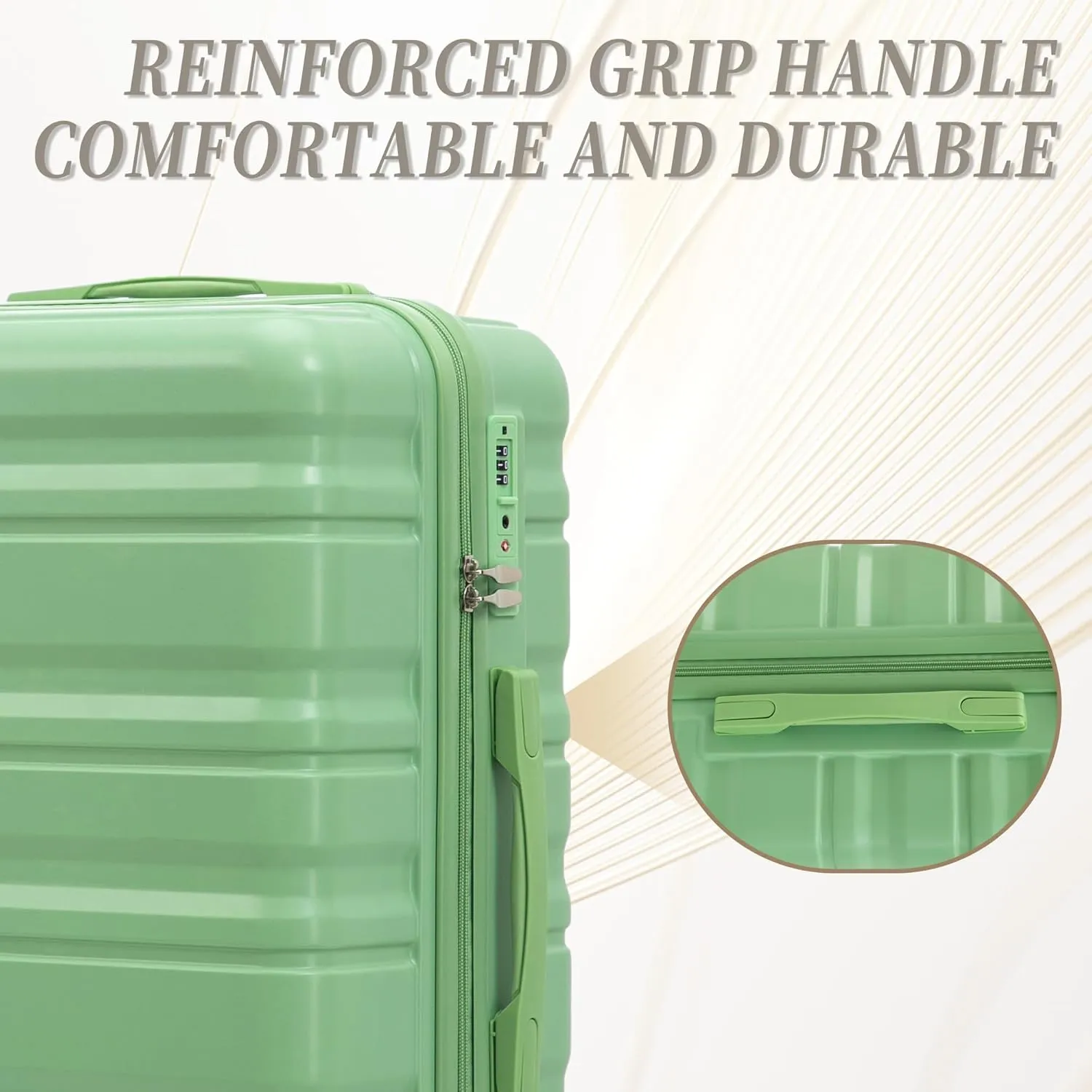 Merax 3 Piece ABS Hardshell Suitcase Set – Lightweight, Tough & Scratch-Resistant, Green Horizontal Stripe, 20/24/28 Inch