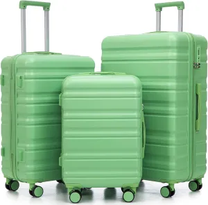 Merax 3 Piece ABS Hardshell Suitcase Set – Lightweight, Tough & Scratch-Resistant, Green Horizontal Stripe, 20/24/28 Inch