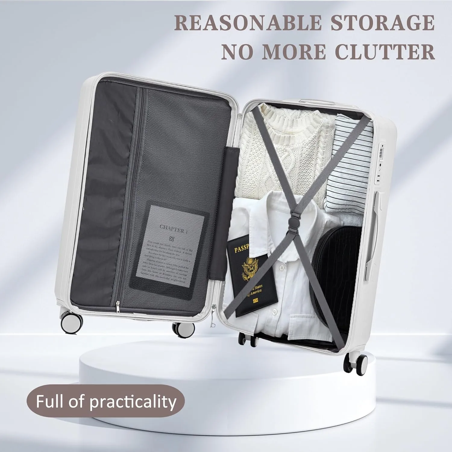 Merax 3-Piece ABS Hardshell Suitcase Sets – Lightweight, Tough & Scratch-Resistant, White Horizontal Stripe, 20/24/28 Inch