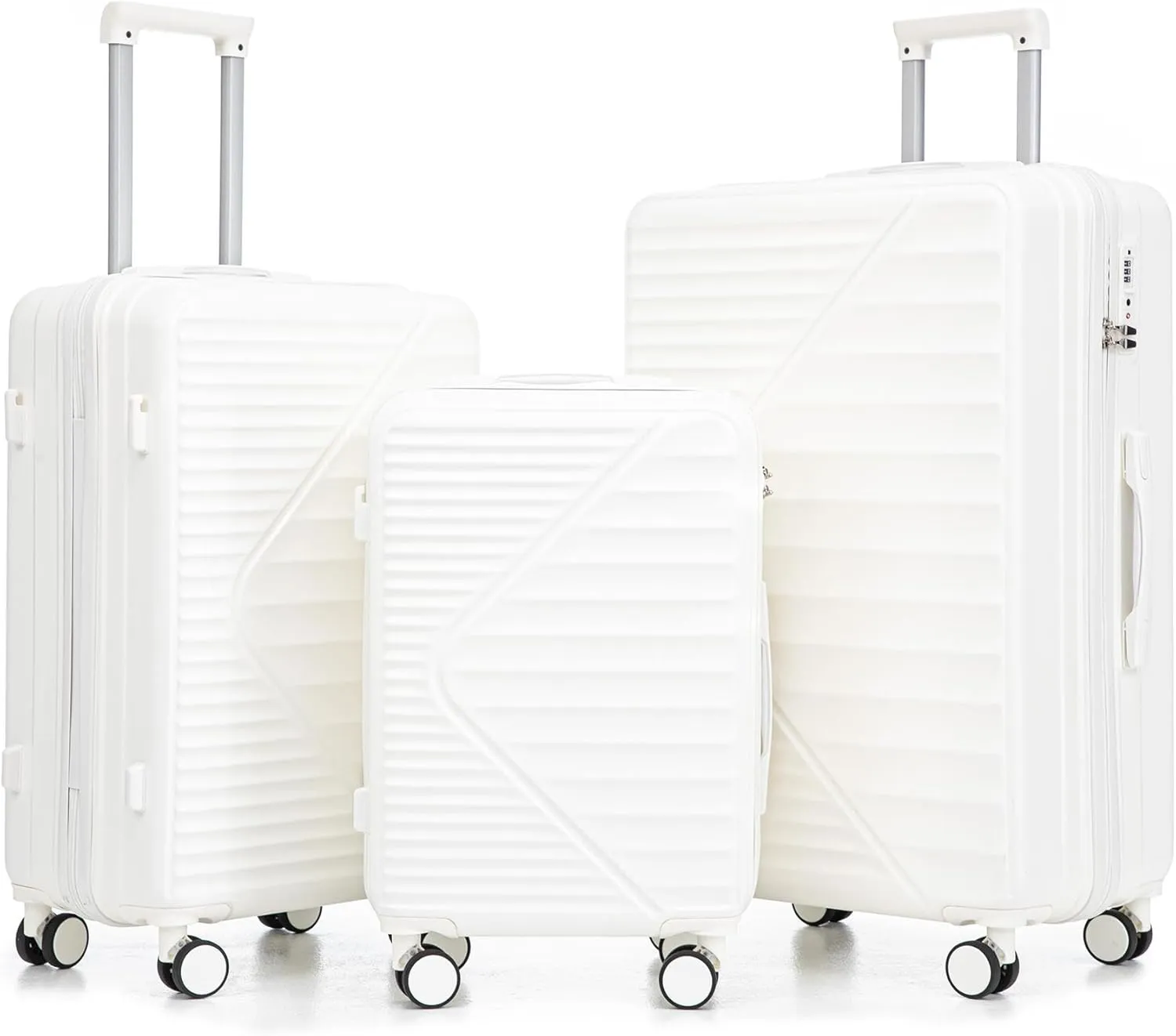Merax 3-Piece ABS Hardshell Suitcase Sets – Lightweight, Tough & Scratch-Resistant, White Horizontal Stripe, 20/24/28 Inch