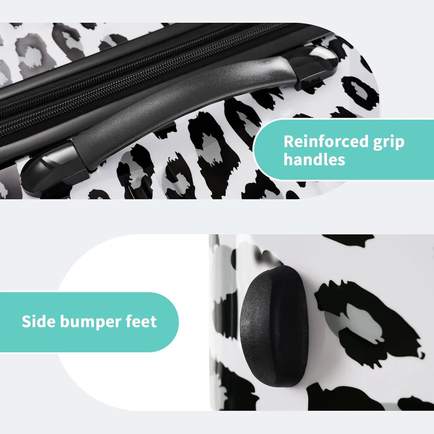 Merax 3 Piece Luggage Sets, Hardside Expandable Luggages Spinner Leopard Suitcase with TSA Lock Lightweight Rolling Carry on Luggage 20inch 24inch 28inch,Black  White Leopard