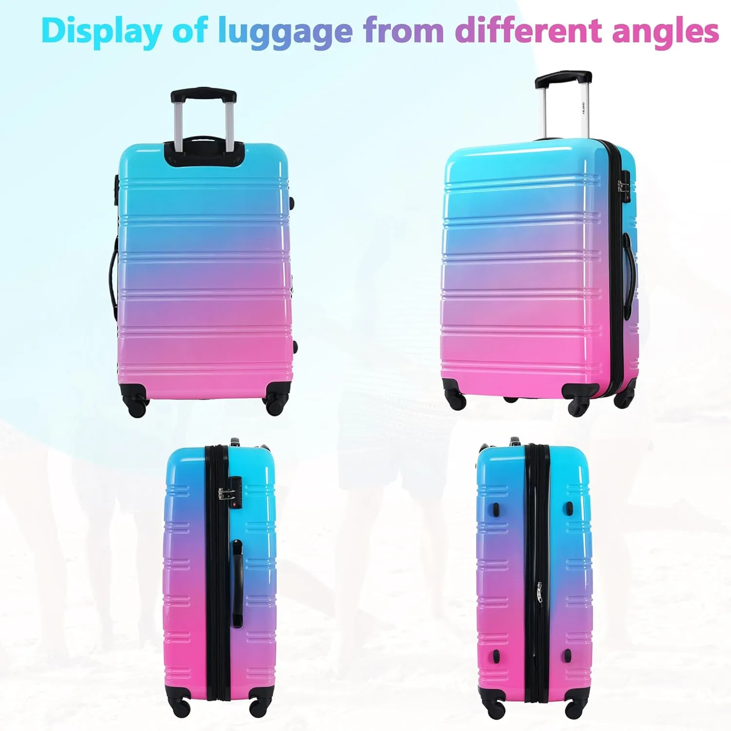 Merax 3 Piece Luggage Sets, Hardside Expandable Luggages Spinner Multicolor Suitcase with TSA Lock Lightweight Rolling Carry on Luggage 20inch 24inch 28inch,Blue Pink