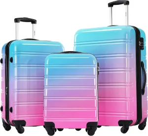 Merax 3 Piece Luggage Sets, Hardside Expandable Luggages Spinner Multicolor Suitcase with TSA Lock Lightweight Rolling Carry on Luggage 20inch 24inch 28inch,Blue Pink