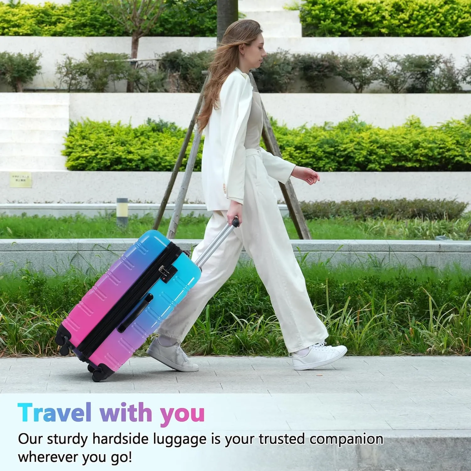 Merax 3 Piece Luggage Sets, Hardside Expandable Luggages Spinner Multicolor Suitcase with TSA Lock Lightweight Rolling Carry on Luggage 20inch 24inch 28inch,Blue Pink