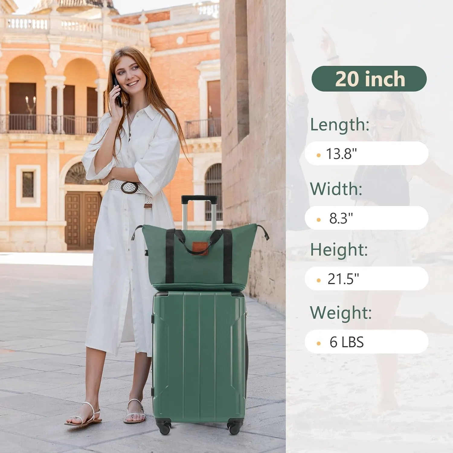 Merax Hardshell Luggage Sets 3 Piece Set 20" Carry-on ABS Suitcase Double Spinner Wheels with TSA Lock Suitcase set Expandable Travel Bags for Men and Women (Green, 3 Peice)