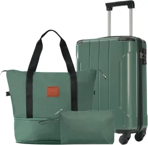 Merax Hardshell Luggage Sets 3 Piece Set 20" Carry-on ABS Suitcase Double Spinner Wheels with TSA Lock Suitcase set Expandable Travel Bags for Men and Women (Green, 3 Peice)
