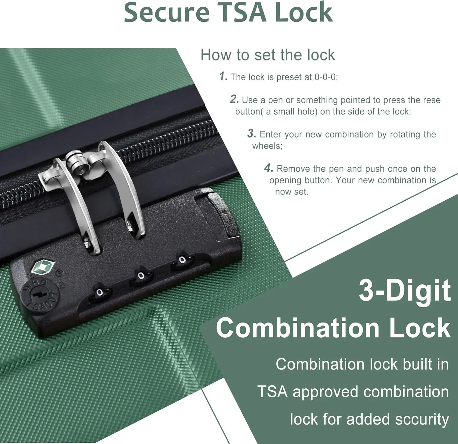 Merax Hardshell Luggage Sets 3 Piece Set 20" Carry-on ABS Suitcase Double Spinner Wheels with TSA Lock Suitcase set Expandable Travel Bags for Men and Women (Green, 3 Peice)