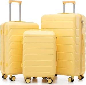 Merax Luggage Sets, 3 ABS Hardshell Suitcase Spinner Wheels with Combination Lock, Light Yellow, 20/24/28 Inch